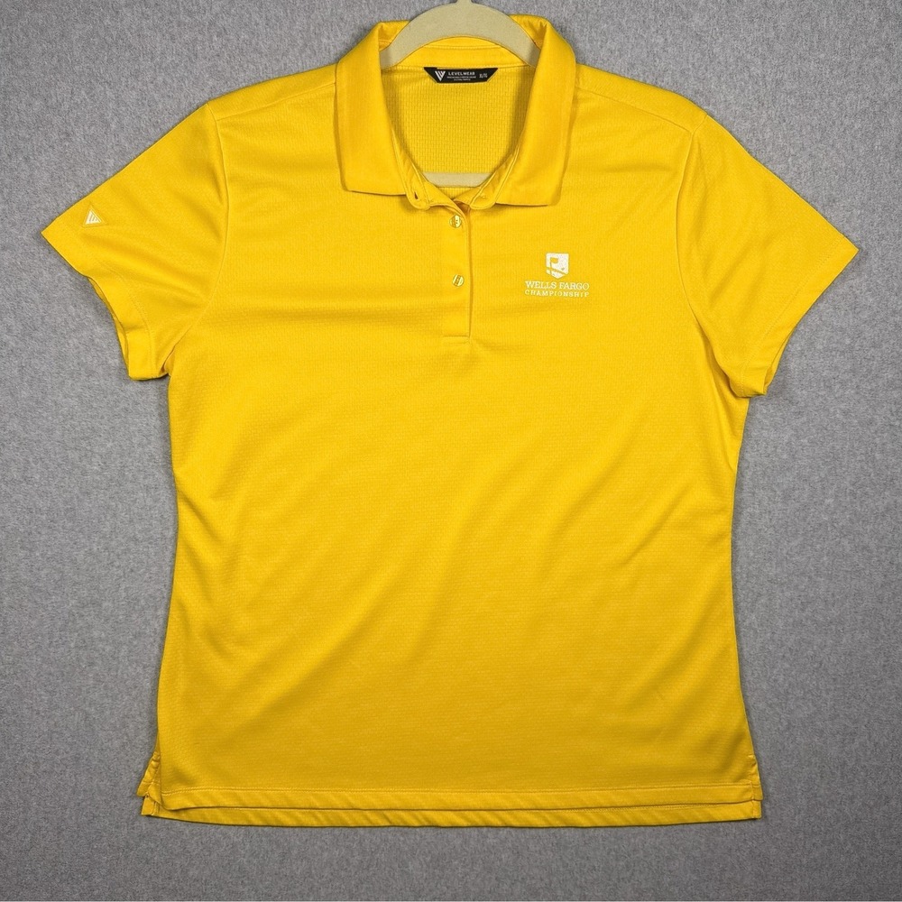 Levelwear Wells Fargo Championship Golf Polo Shirt Womens XL Yellow Short Sleeve
